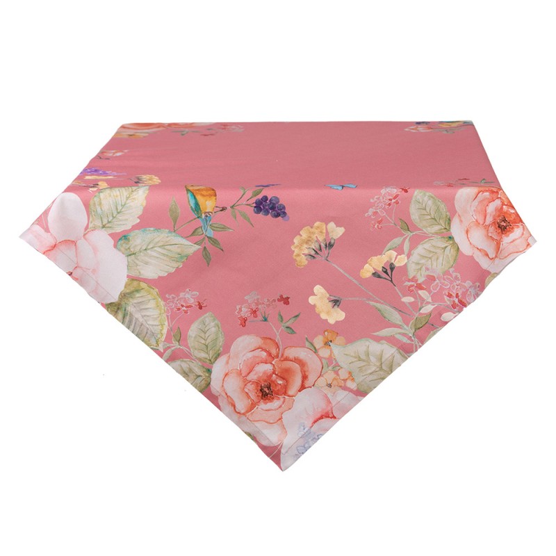 Tafelkleed roze met bloemen 100*100