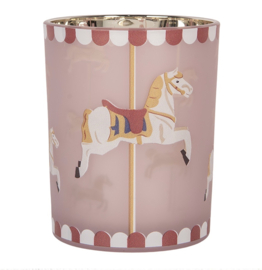 Waxinelichthouder Kerst paard roze 10*13