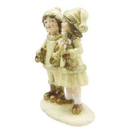 Decoratie beeldje kinderen goud/beige