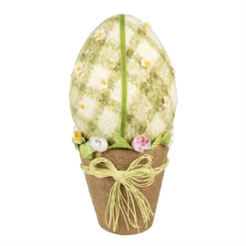 Decoratie ei op pot groen textiel 20*43