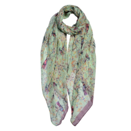 Dames sjaal met vogeltjesprint groen 80*180