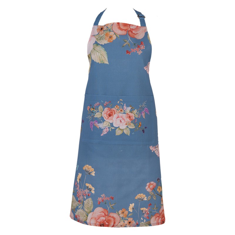 Keukenschort blauw met bloemen