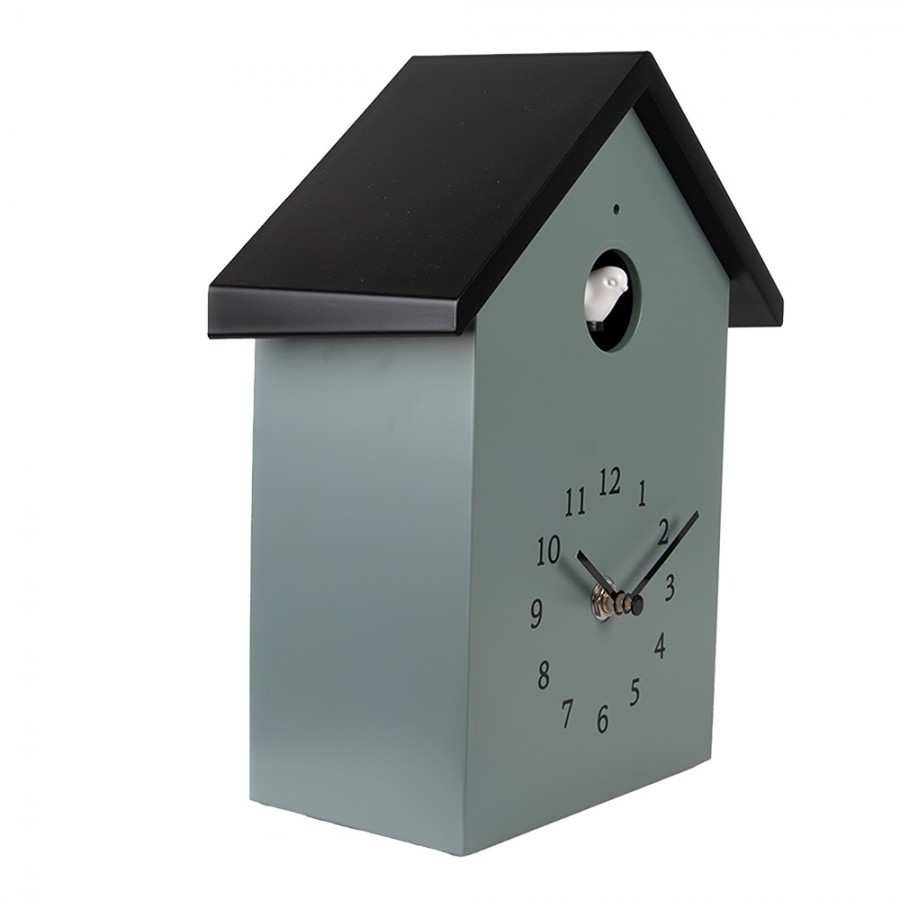 Wandklok met vogelgeluid groen/zwart 20*10*26