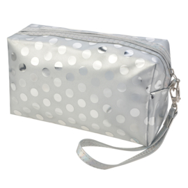 Make-up tas dots zilver 18*10*9