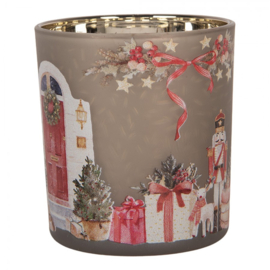 Waxinelichthouder Kerst deur met krans 7*8