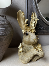 Decoratie konijn met vlinders goudkleur 21*20*34