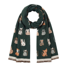 Dames wintersjaal poesjes groen 65*180