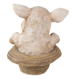 Decoratie varken in strooien hoed
