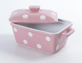 Roze botervloot met witte stippen