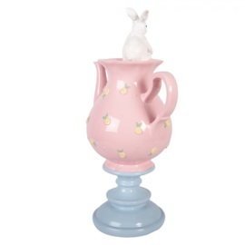 Decoratie roze theepot met konijntjes 22*14*35
