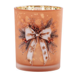 Waxinelichthouder Kerststrik brons/goud 10*13