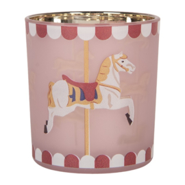 Waxinelichthouder Kerst paard roze 7*8