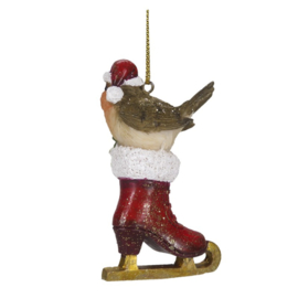 Kersthanger vogeltje op schaats rood