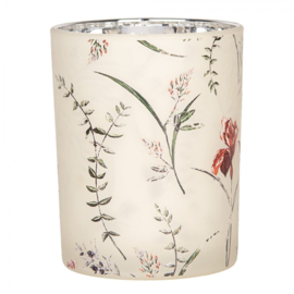 Set van 2 waxinelichthouders bloemen beige