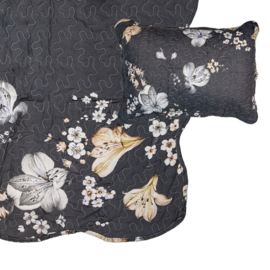 Bedsprei bloemen grijs/beige 1 persoons 180*230