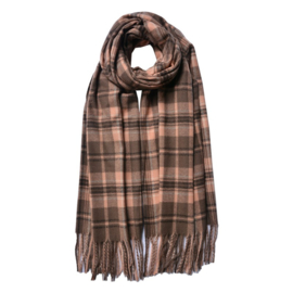 Winter sjaal geruit bruin/roze