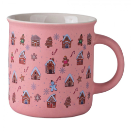 Mokken set van 4 Kerst roze/wit 380ml
