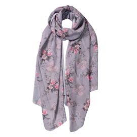 Sjaal met romantische rozenprint grijs