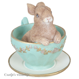 Decoratie konijn in kopje liggend