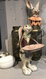 Decoratie jongen konijn met schaal 30cm