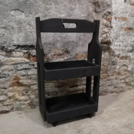 Stoere houten etagère 2-laags zwart 65*40*20