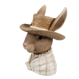 Decoratie mevrouw konijn met stro hoed 15*15