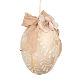 Decoratie paashanger ei textiel beige 11*17