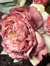 Kunstbloem Pioenroos met 2 zijtakken rood/roze 62cm
