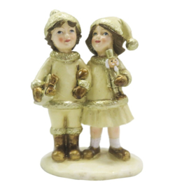 Decoratie beeldje kinderen goud/beige