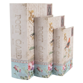 Opbergdozen set van 3 houten boeken vogel
