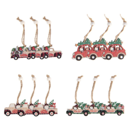 Doosje met 12 Kerst decoratie hangers autootjes