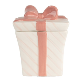 Voorraadpot Kado roze/wit keramiek 14*14*17