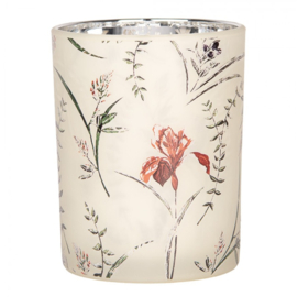Set van 2 waxinelichthouders bloemen beige