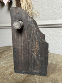 Stoere houten keukenrolhouder met lade vergrijsd 28*33*15