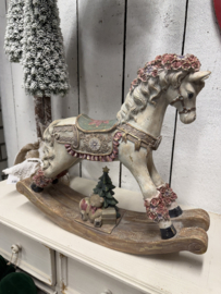 Kerstdecoratie hobbelpaard roosjes 55*14*46