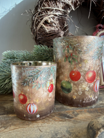 Waxinelichthouder Kerstballetjes brons/goud 7*8