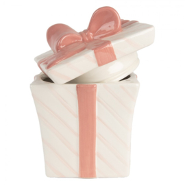 Voorraadpot Kado roze/wit keramiek 14*14*17