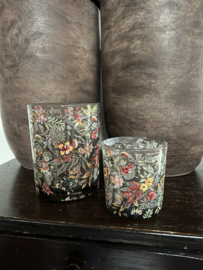 Set van 2 waxinelichthouders bloemen grijs