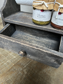 Stoere houten keukenrolhouder met lade vergrijsd 28*33*15