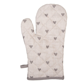 Ovenhandschoen Love It hartjes beige/grijs