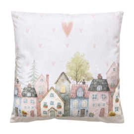Sierkussen gevuld huisjes en hartjes 45*45