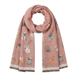 Dames wintersjaal poesjes roze 65*180
