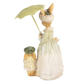 Decoratie konijnen moeder met paraplu en kleintjes