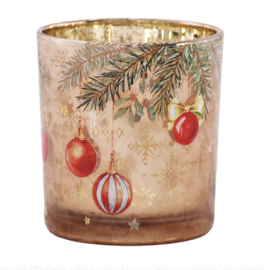 Waxinelichthouder Kerstballetjes brons/goud 7*8