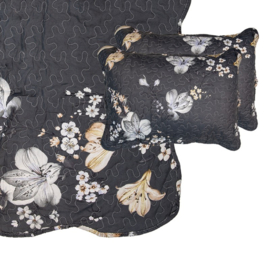 Bedsprei bloemen grijs/beige 2 persoons 230*250