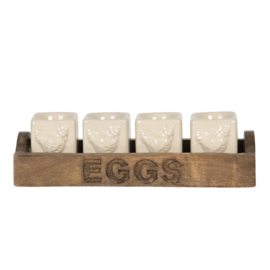 Eierdopjes (4) in houten bak EGGS