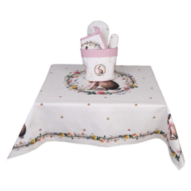 Tafelkleed haas en roosjes roze 100*100