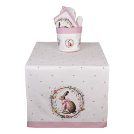 Tafelloper haas en roosjes roze 50*140