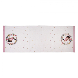 Tafelloper haas en roosjes roze 50*140