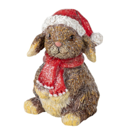 Decoratie konijn met kerstmuts 10*12
